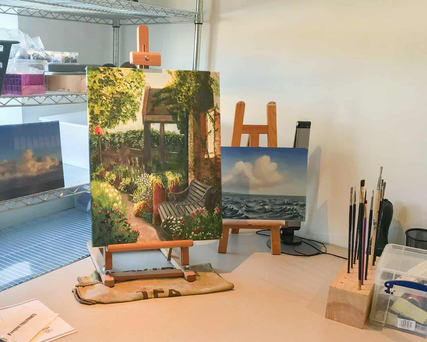 Art Just by Joan Artist Studio oil painting in progress