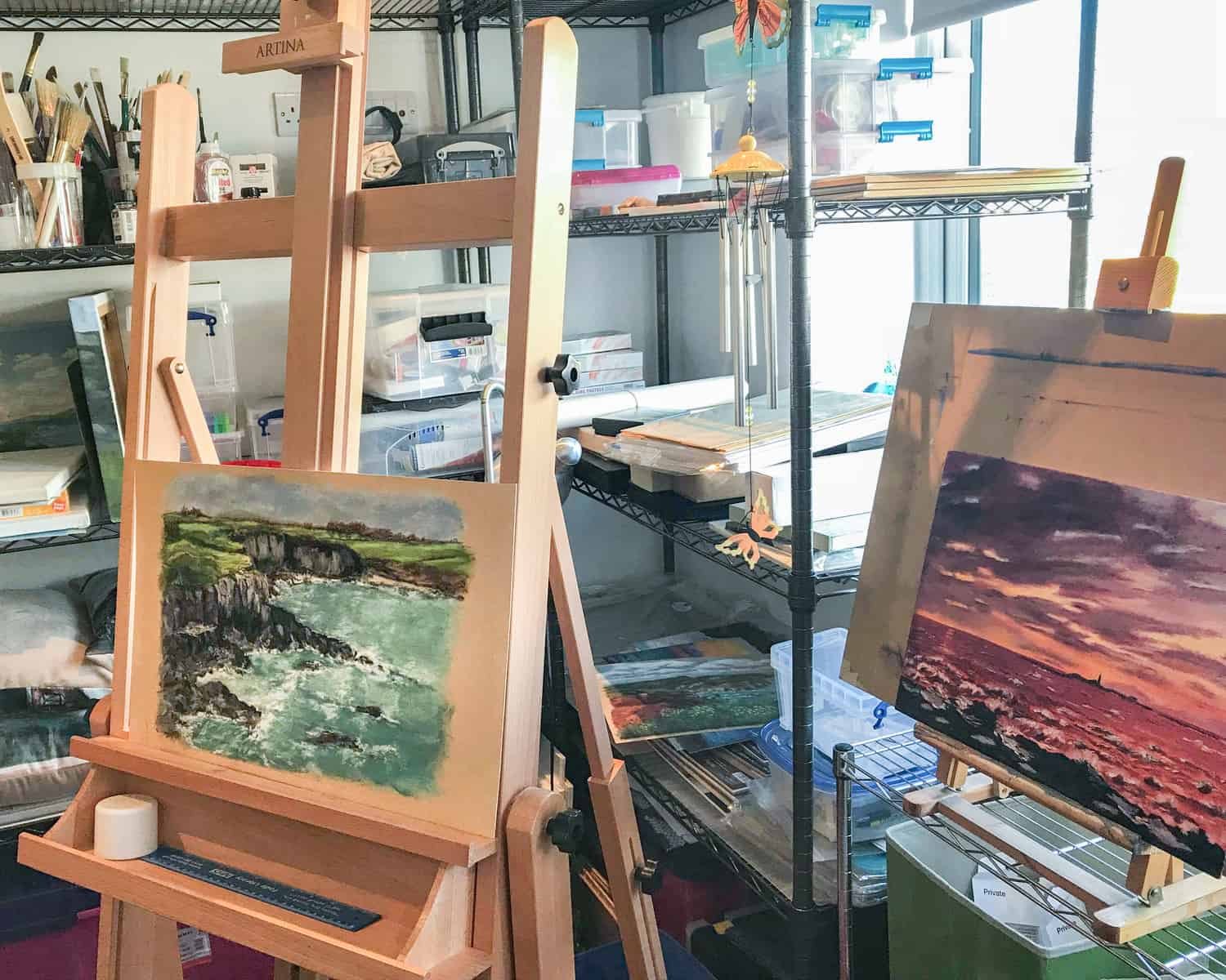 Art Just by Joan Artist Studio painting on easel in progress