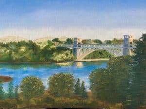 Britannia Bridge Angelsey Soft Pastels on Pastel Card Framed Limited Edition Print by Art Just by Joan