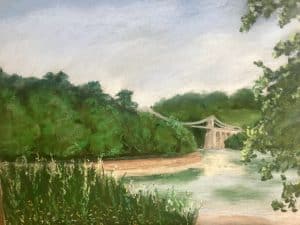 Menai Bridge Angelsey Soft Pastels on Pastel Card Frames Limited Edition Print by Art Just By Joan