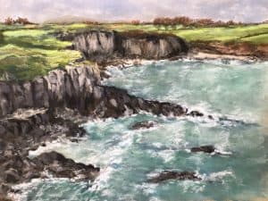 Wild and Windy Moelfre Anglesey Soft pastel on pastel card Limited Edition Print by Art Just by Joan